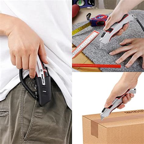 stainless steel automatic self retracting box cutter|retractable box cutter with holster.